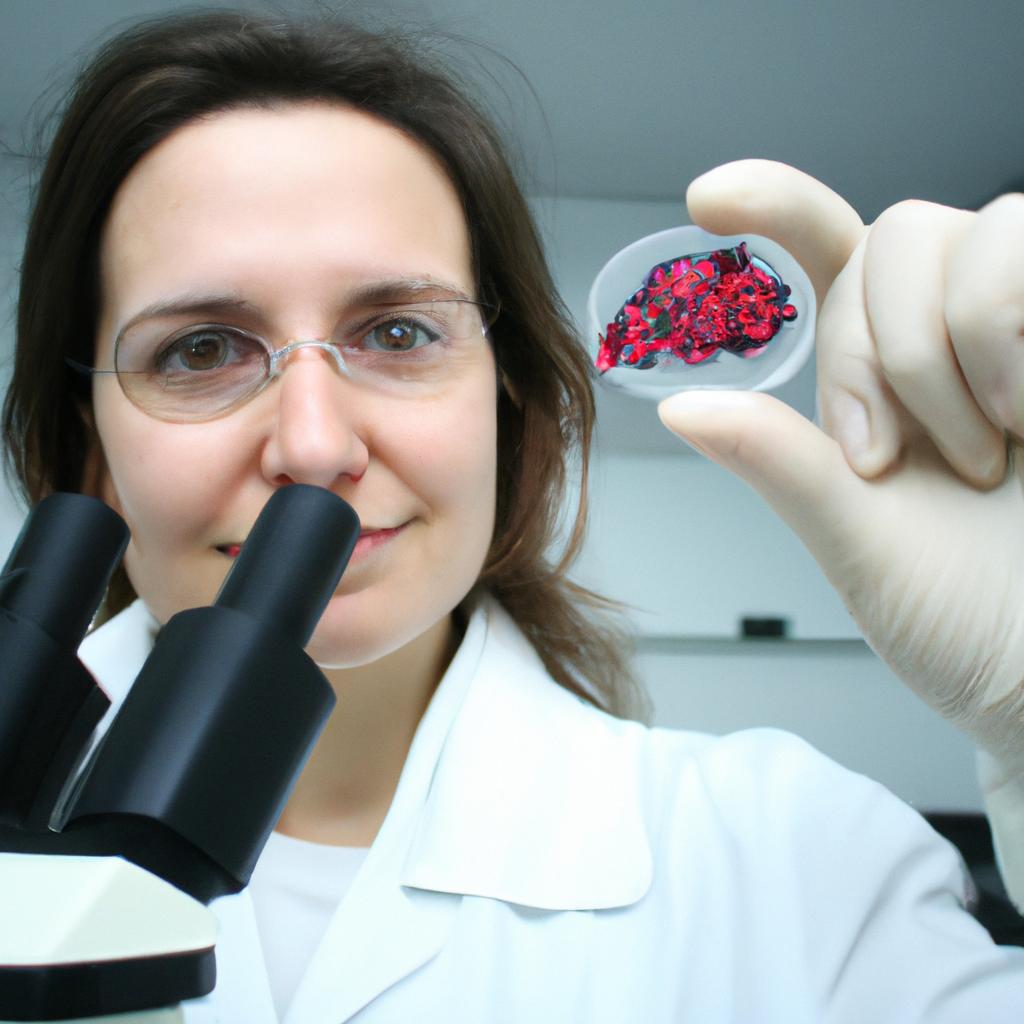 Scientist examining cell structure