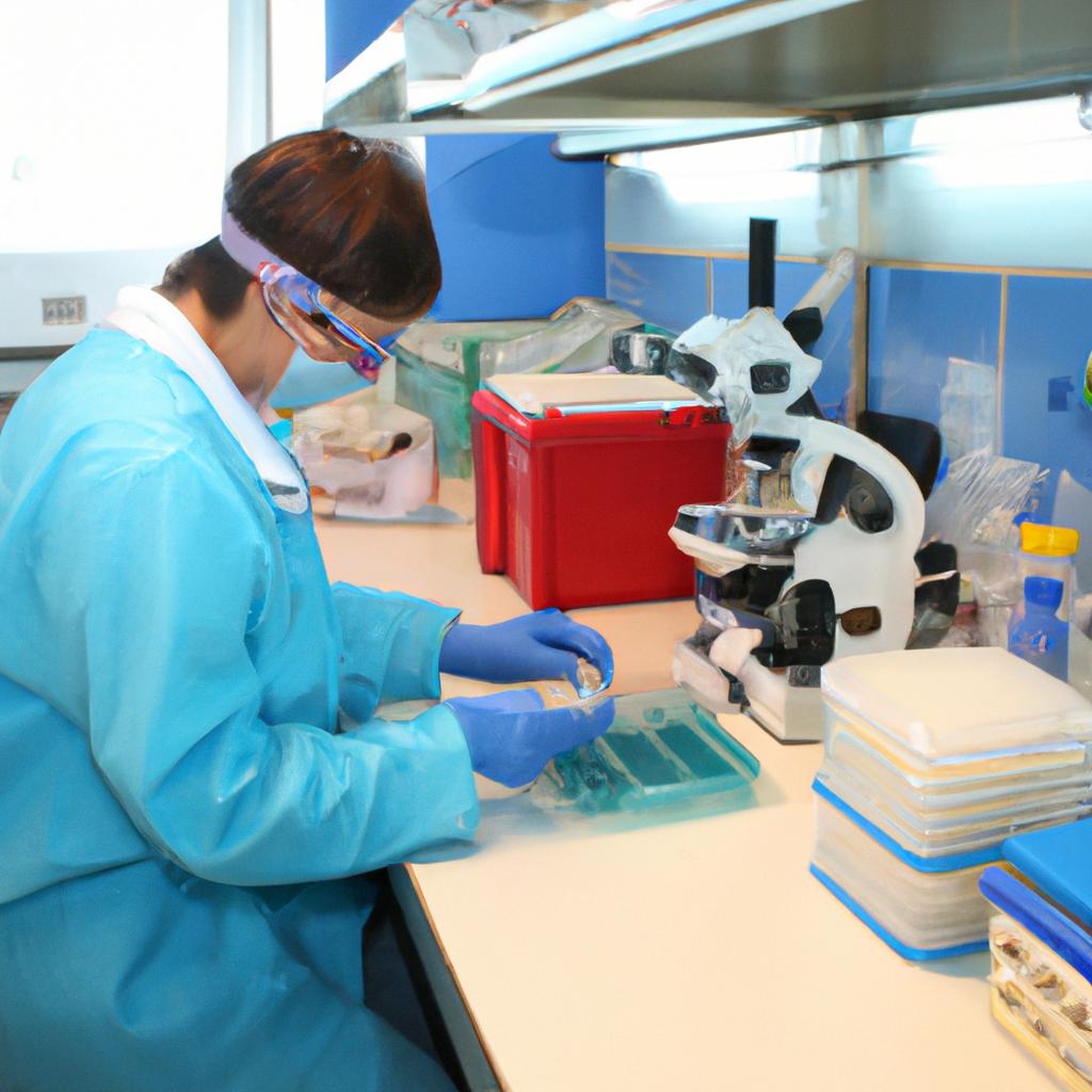 Scientist studying specimens in laboratory